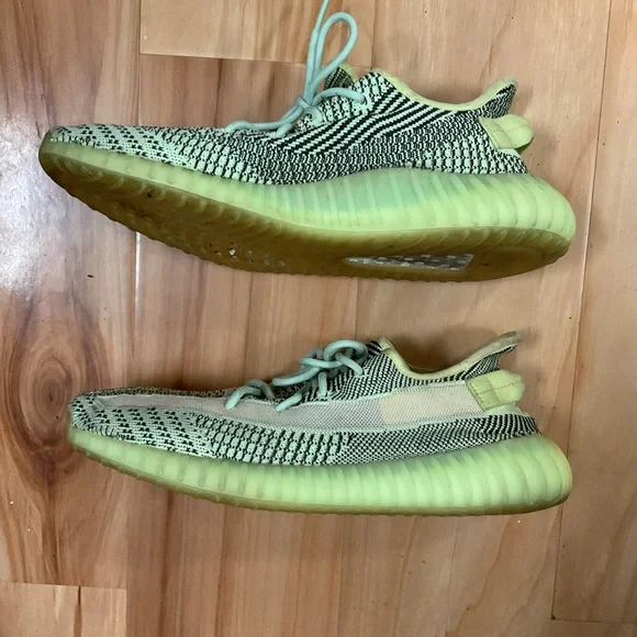 Yeezy Adidas Boost 350 V2 Sneakers Yeezrealin Green and Cream.